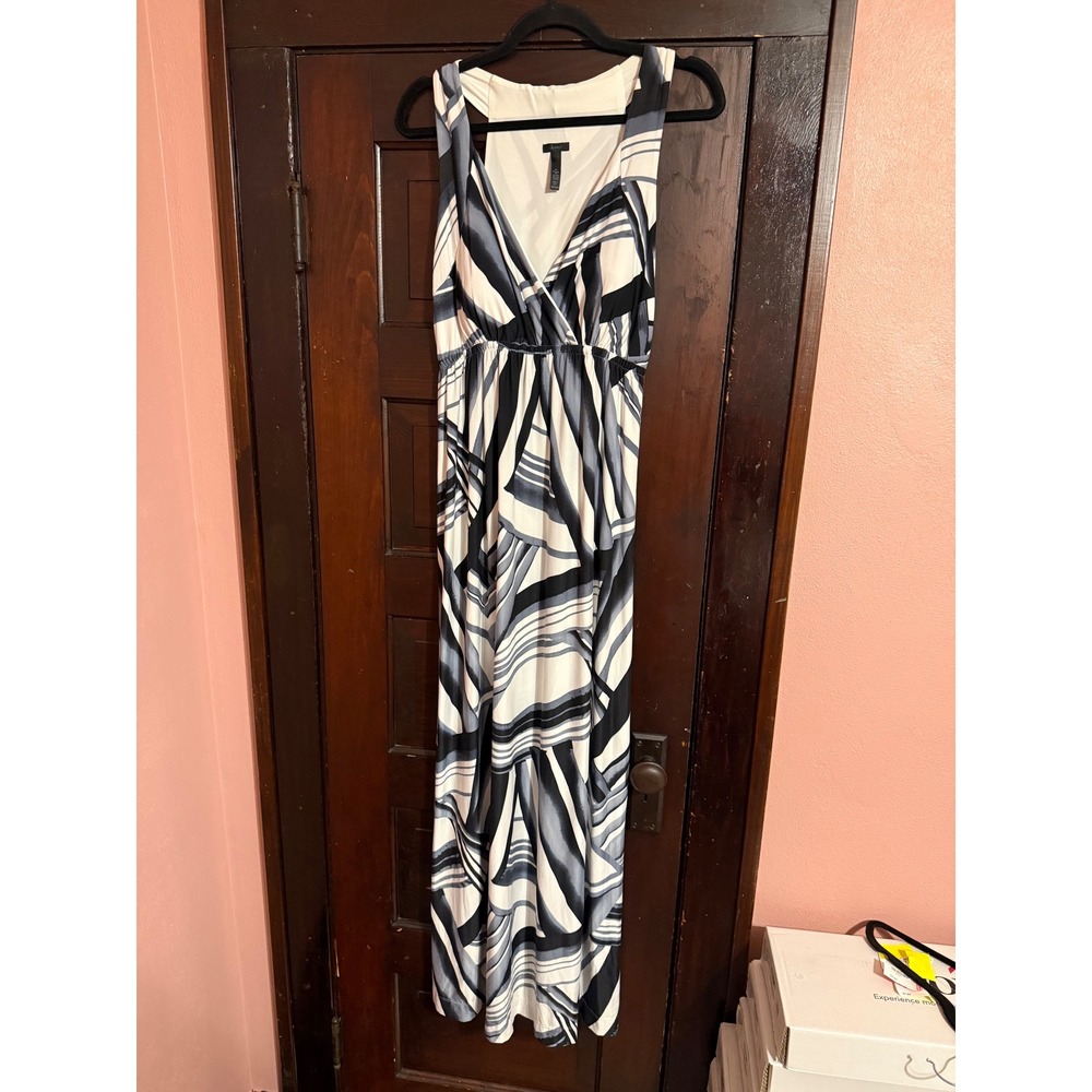 Soma Intimates Geometric Print Maxi Dress Medium Black White Abstract Racerback